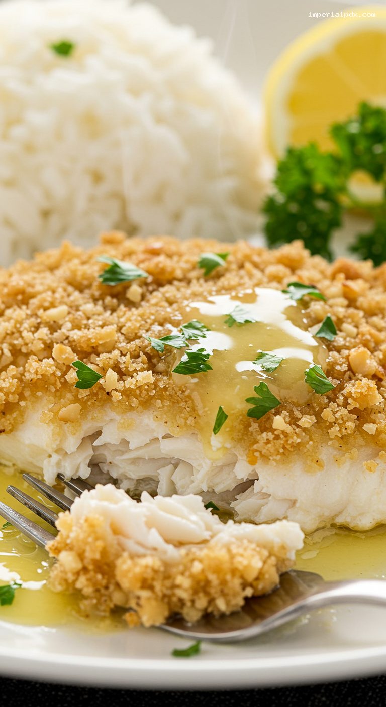 Macadamia-Crusted Mahi Mahi with Lemon Butter – Closeup