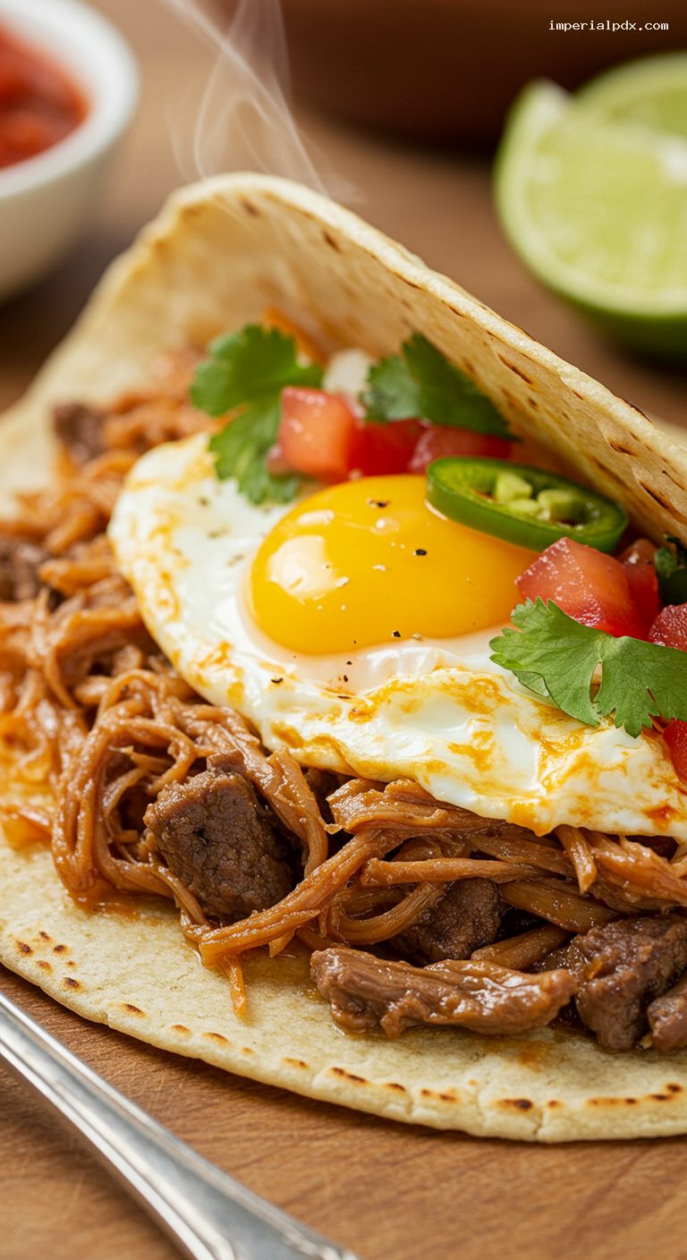 Machacado con Huevo Breakfast Tacos with Lime – Closeup