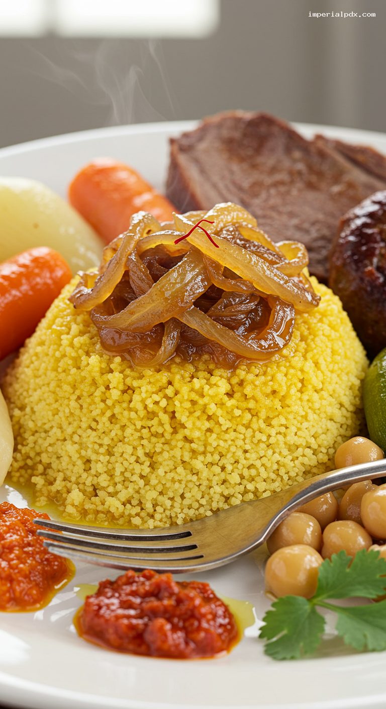 Maghrebi Couscous with Seven Vegetables and Lamb – Closeup