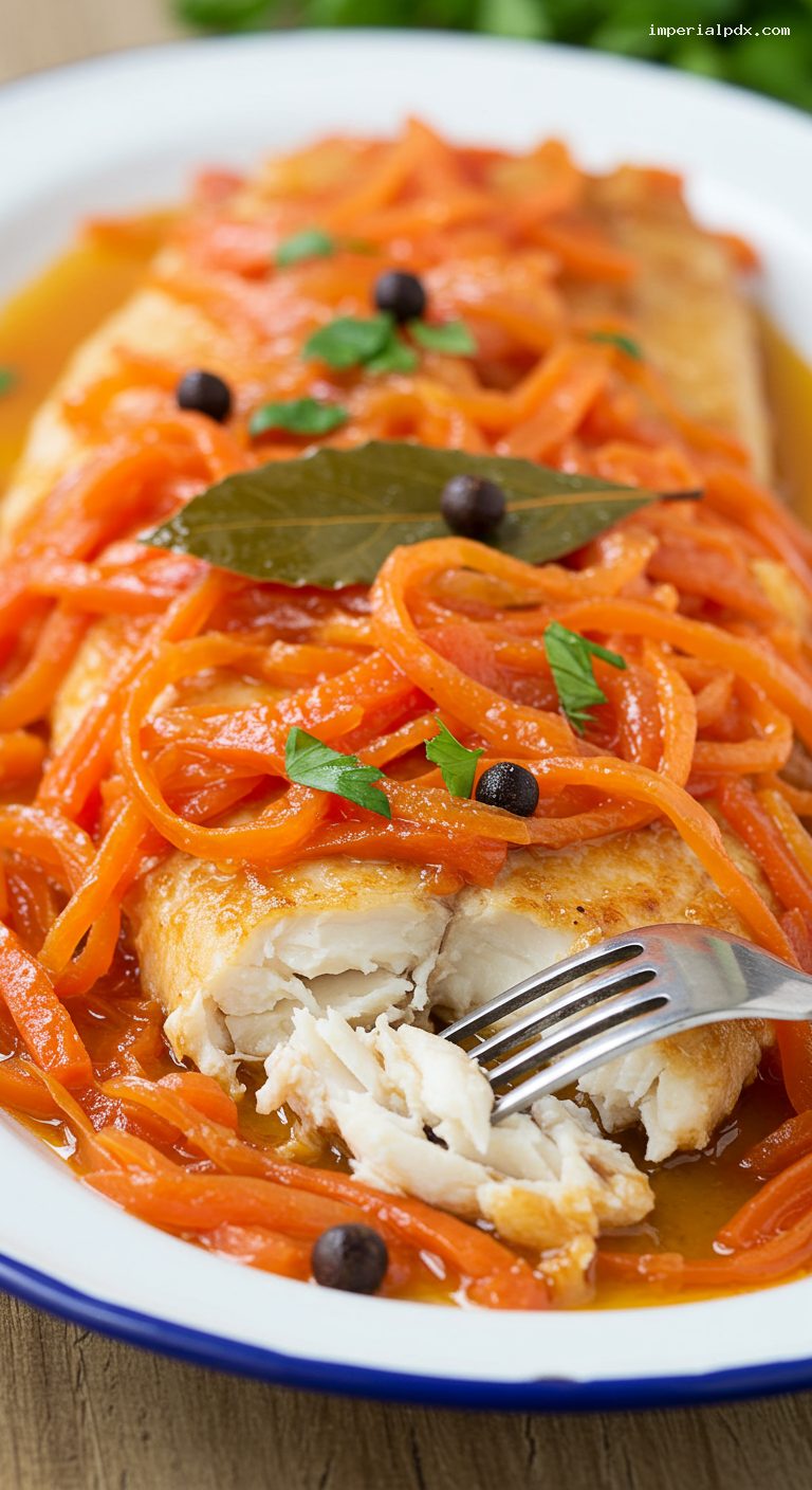 Make-Ahead Russian Marinated Fish with Carrots and Onions – Closeup