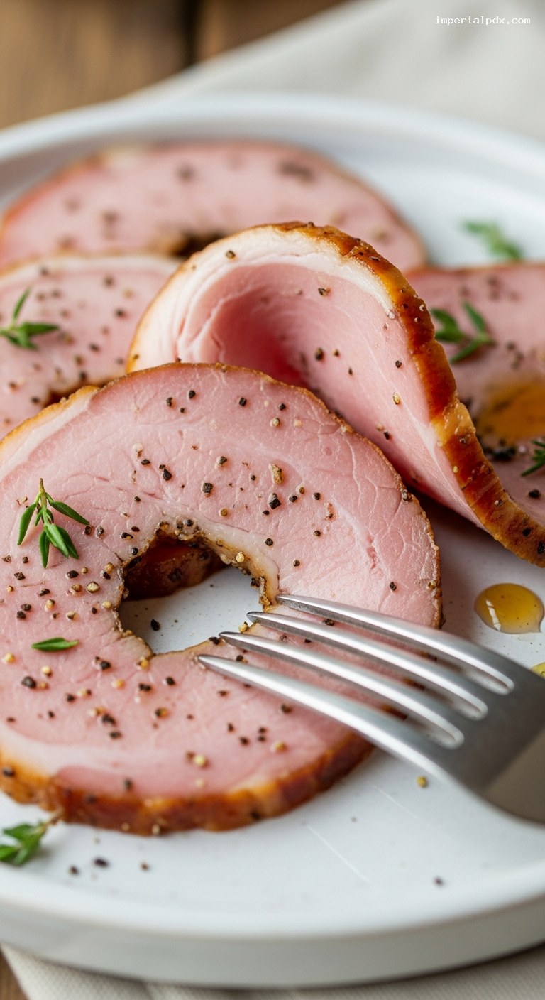 Maple Garlic Back Bacon From Cured Pork Loin – Closeup