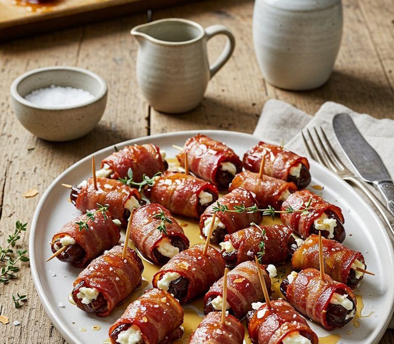 Maple-Glazed Bacon-Wrapped Dates with Goat Cheese