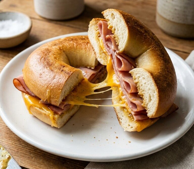 Maple Ham and Cheddar Bagel Melt