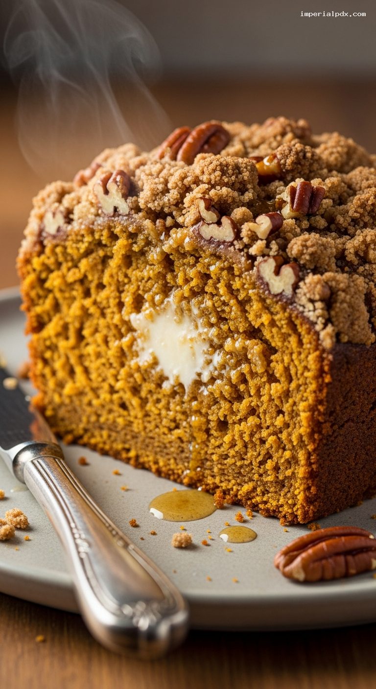 Maple-Pecan Streusel Pumpkin Spice Quick Bread – Closeup