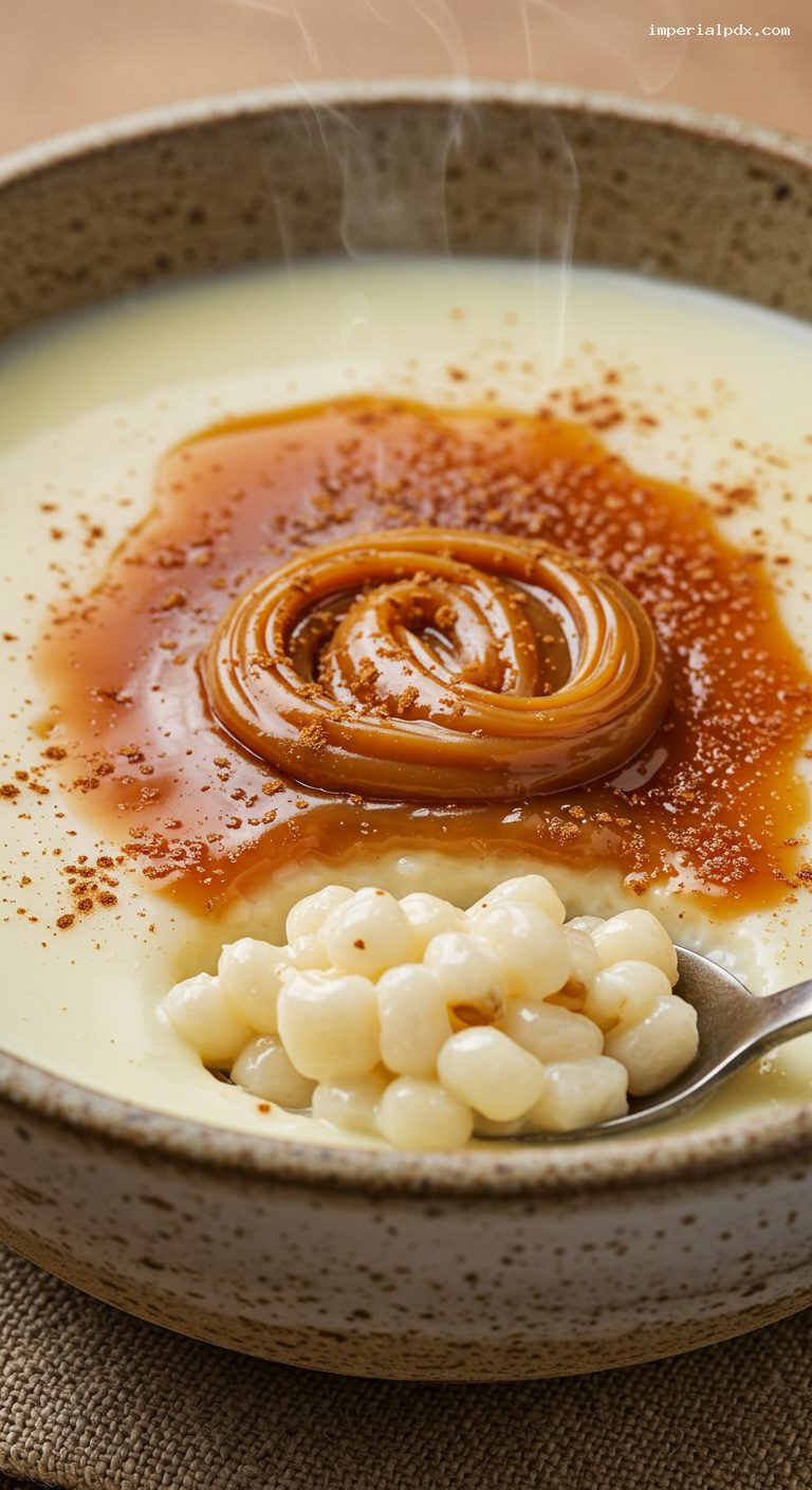Mazamorra Criolla with Milk and Dulce de Leche – Closeup