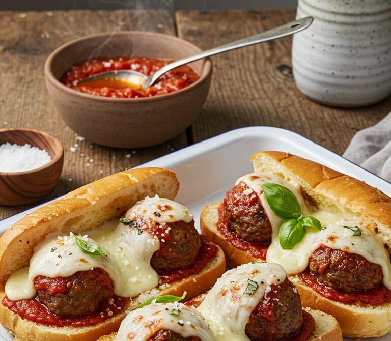 Meatball Parm Subs with Marinara and Mozzarella