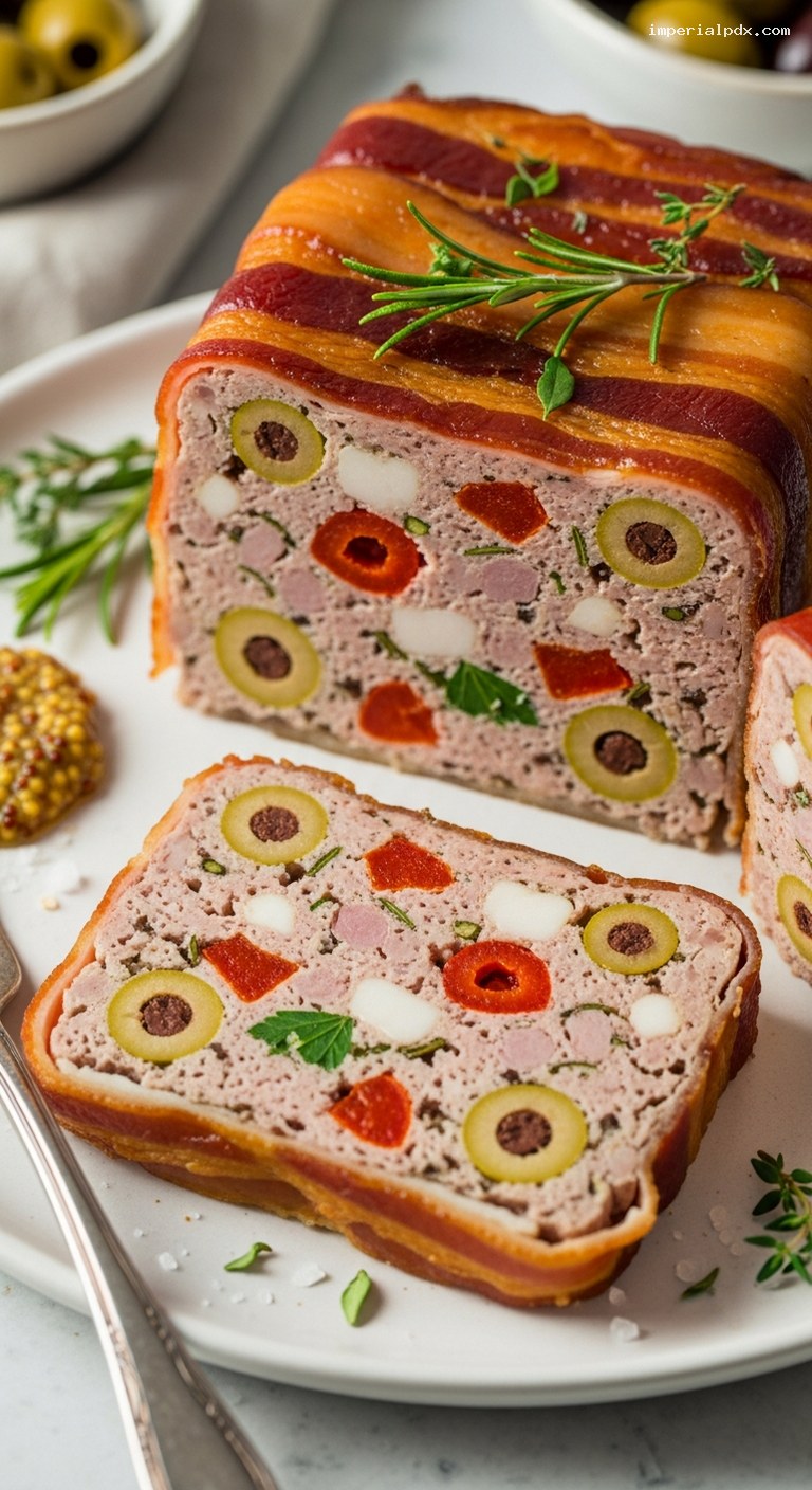 Mediterranean Goat Terrine With Olives, Peppers, and Herbs – Closeup