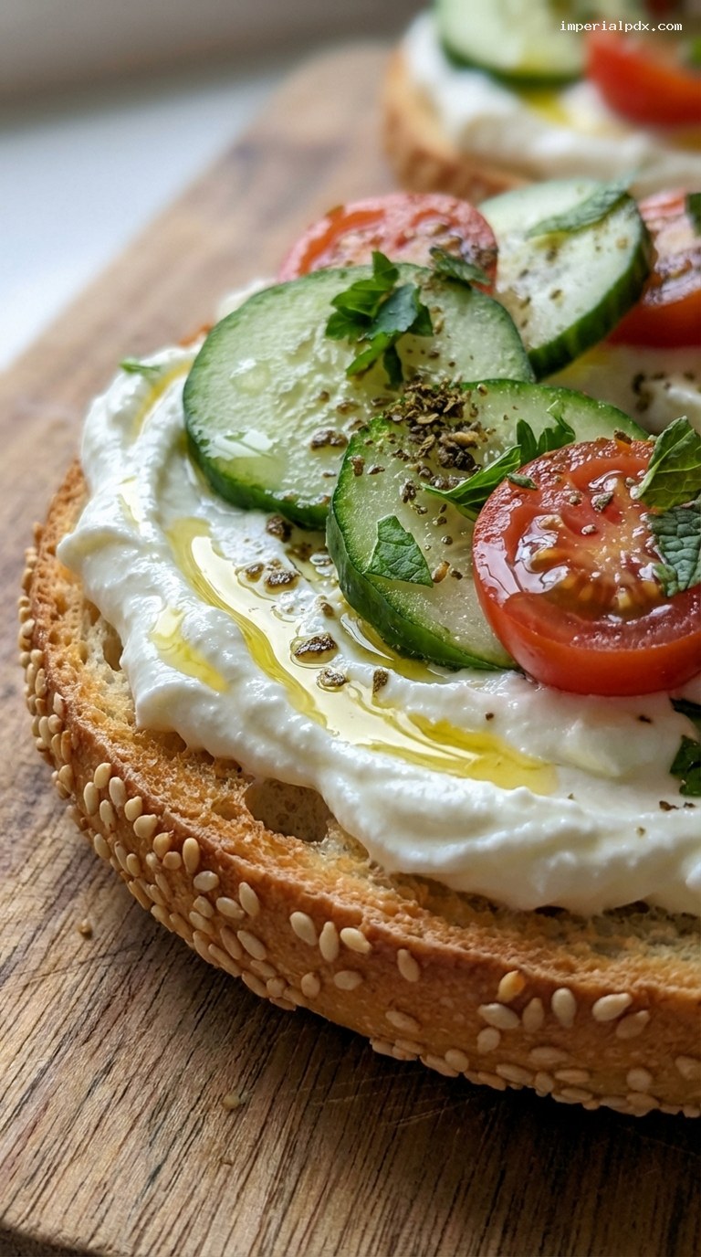 Mediterranean Labneh and Za’atar Sesame Bagel – Closeup