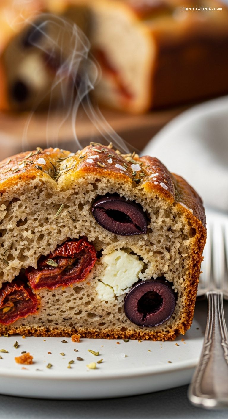 Mediterranean Olive and Sun-Dried Tomato Feta Bread – Closeup