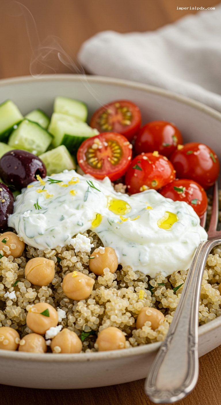Mediterranean Quinoa Bowl with Lemon-Oregano Dressing – Closeup