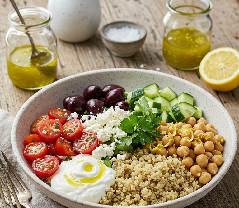 Mediterranean Quinoa Bowl with Lemon-Oregano Dressing