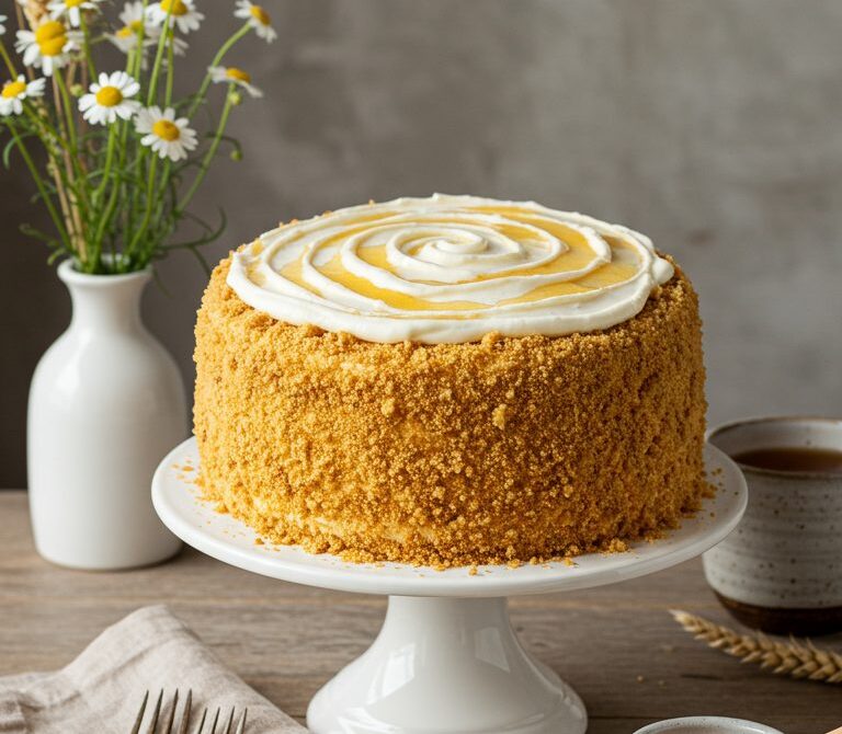 Medovik Honey Cake with Tangy Sour Cream Frosting
