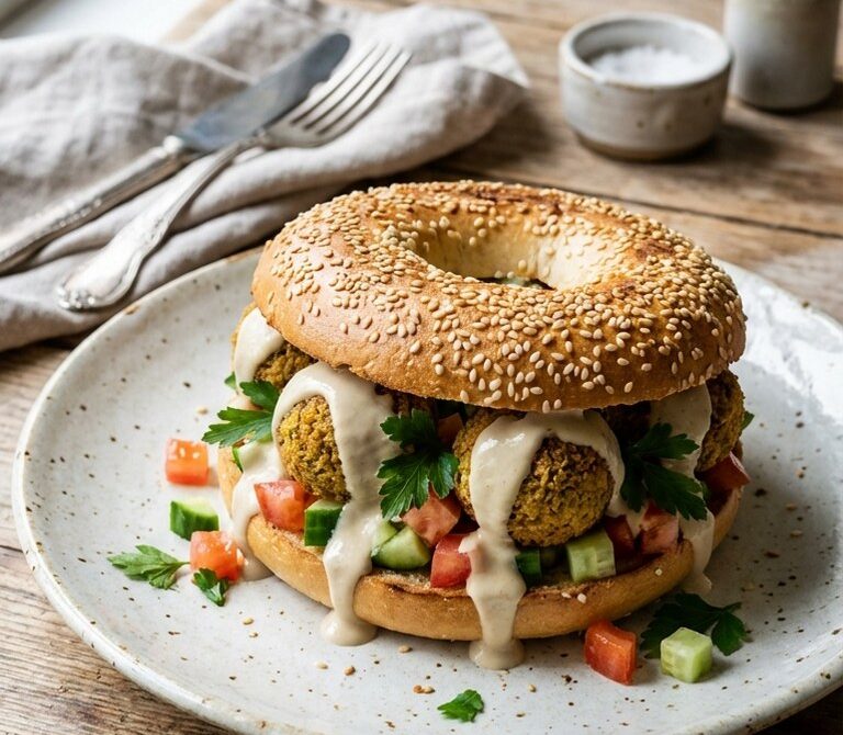 Middle Eastern Falafel Bagel with Tahini Sauce