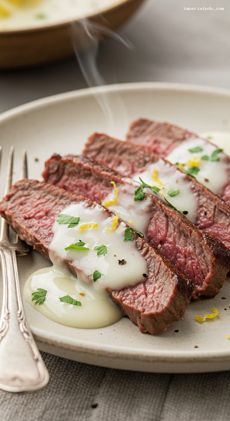 Milk-Braised Matambre with Garlic and Bay – Closeup