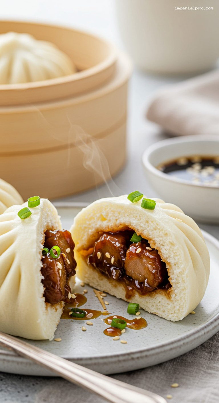 Mini Char Siu Bao with Soy-Sesame Dip – Closeup