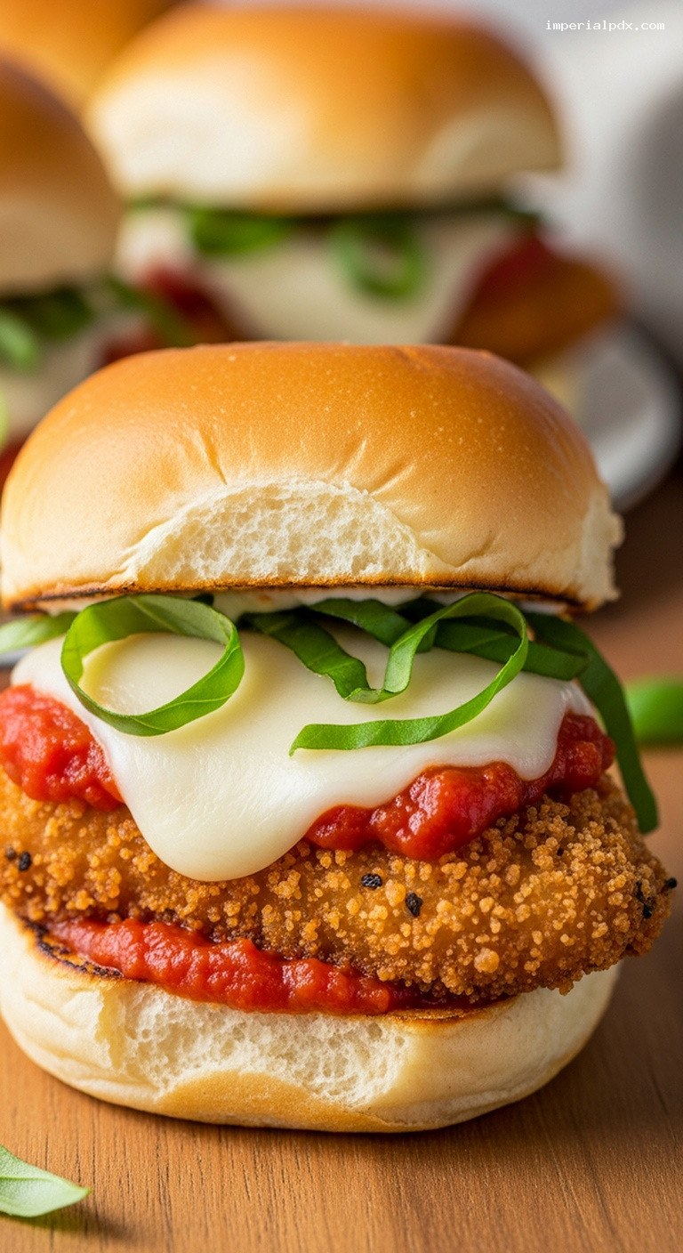 Mini Chicken Parmesan Sliders on Buttery Toasted Rolls – Closeup