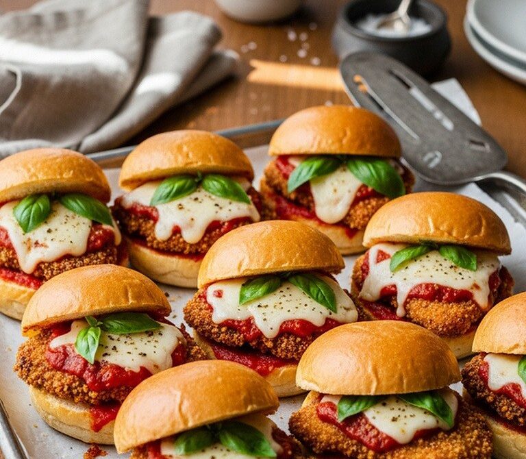 Mini Chicken Parmesan Sliders on Buttery Toasted Rolls
