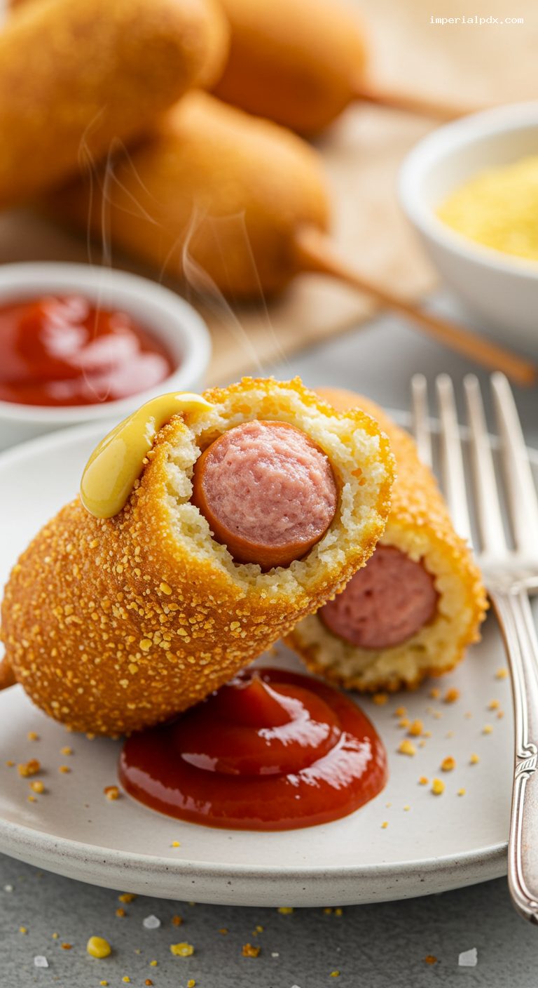Mini Corn Dogs with Honey Mustard and Spicy Ketchup – Closeup