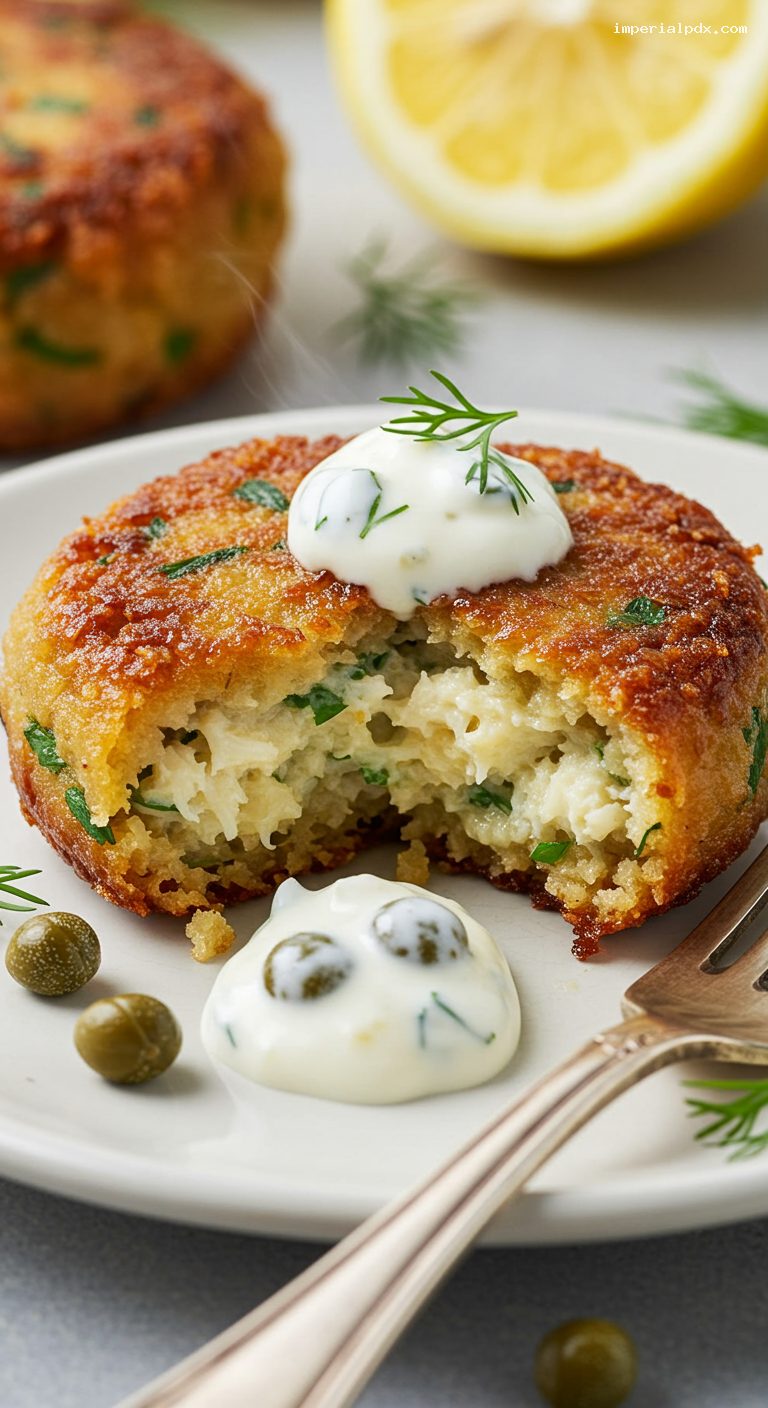 Mini Crab Cakes with Lemony Caper-Dill Remoulade – Closeup