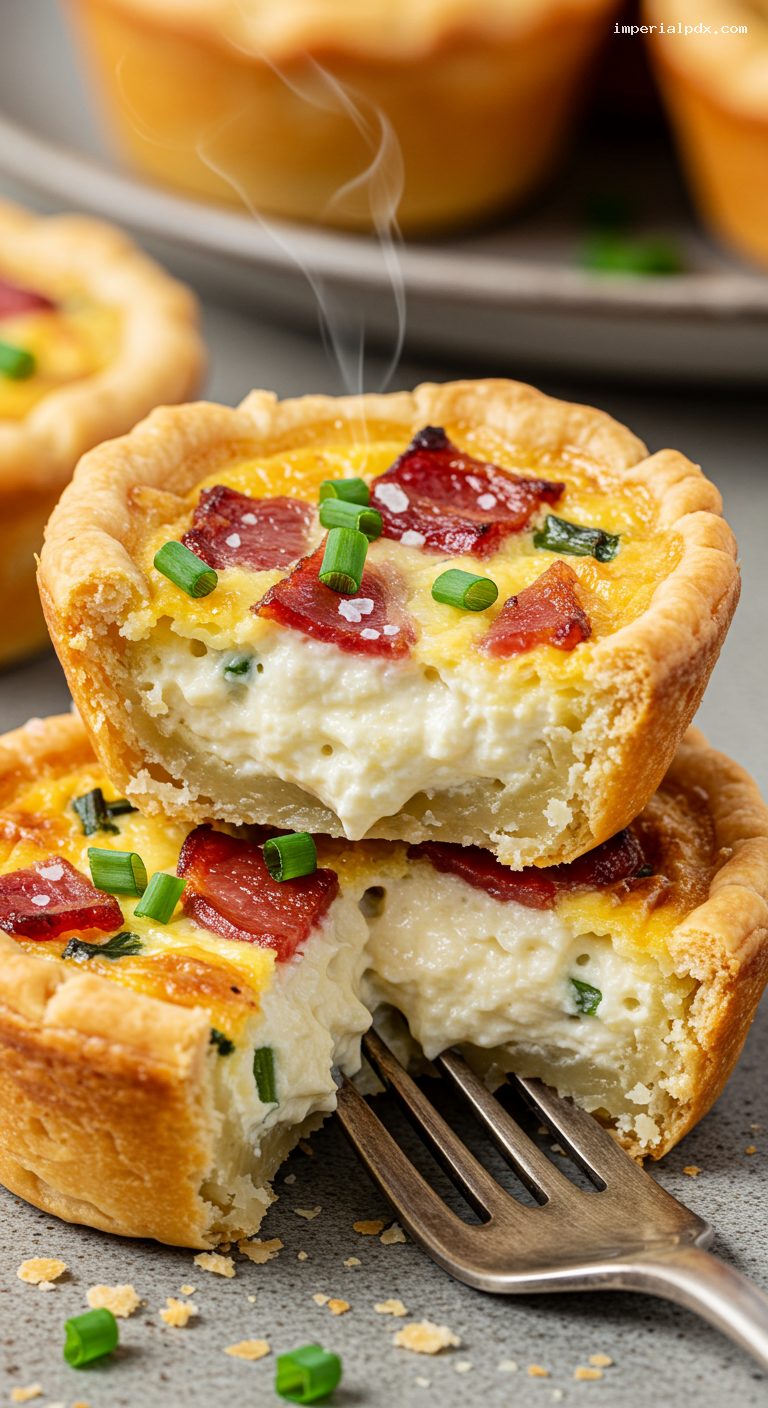 Mini Quiche Lorraine Bites with Bacon and Gruyère – Closeup