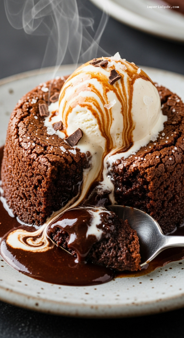 Mocha Brownie Pudding with Gooey Espresso Center – Closeup