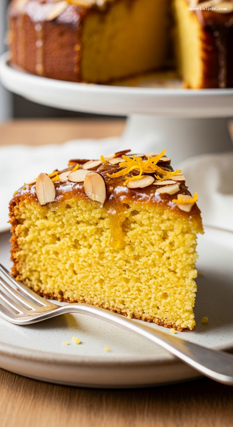 Moist Orange Polenta Cake with Almonds – Closeup