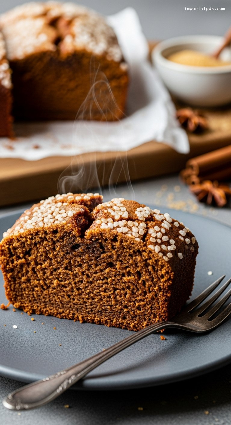 Molasses Gingerbread Loaf with Crackly Sugar Top – Closeup