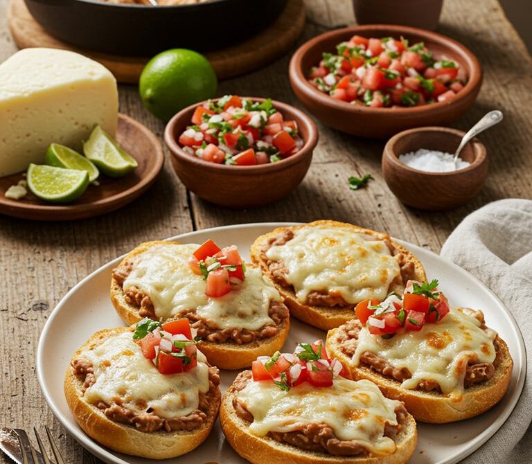 Molletes Breakfast Toasts with Beans, Cheese, and Pico