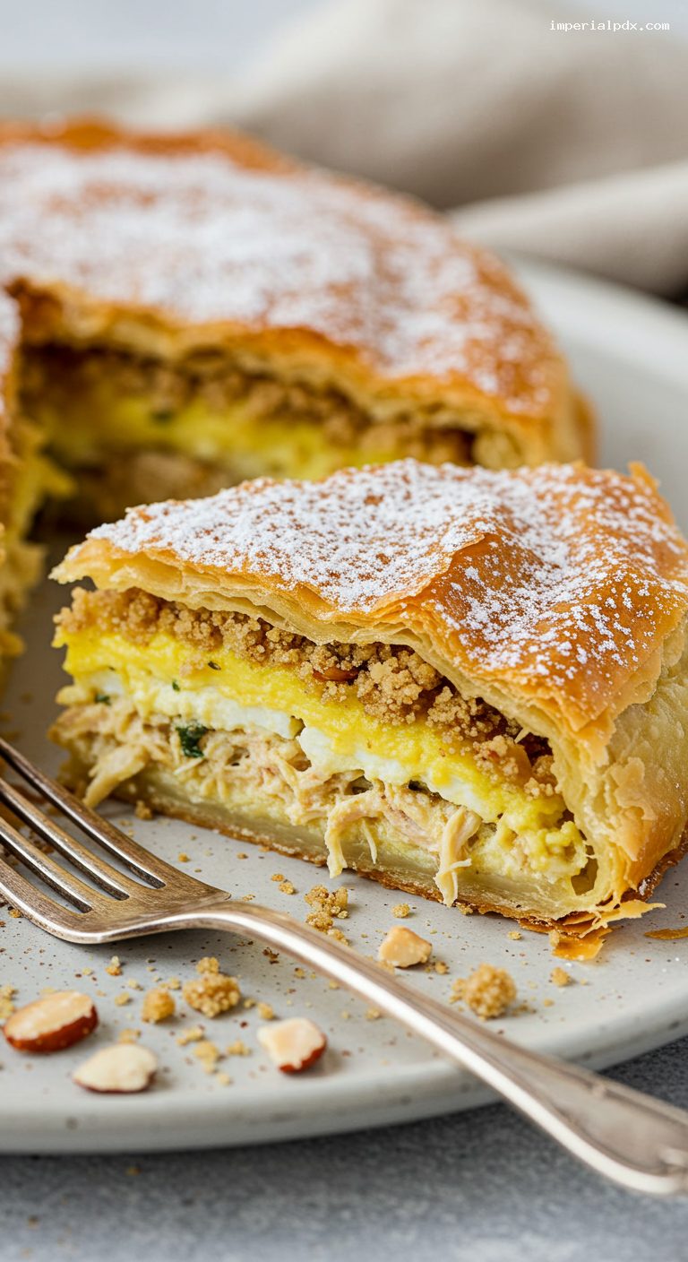 Moroccan Chicken Pastilla with Almonds and Cinnamon – Closeup