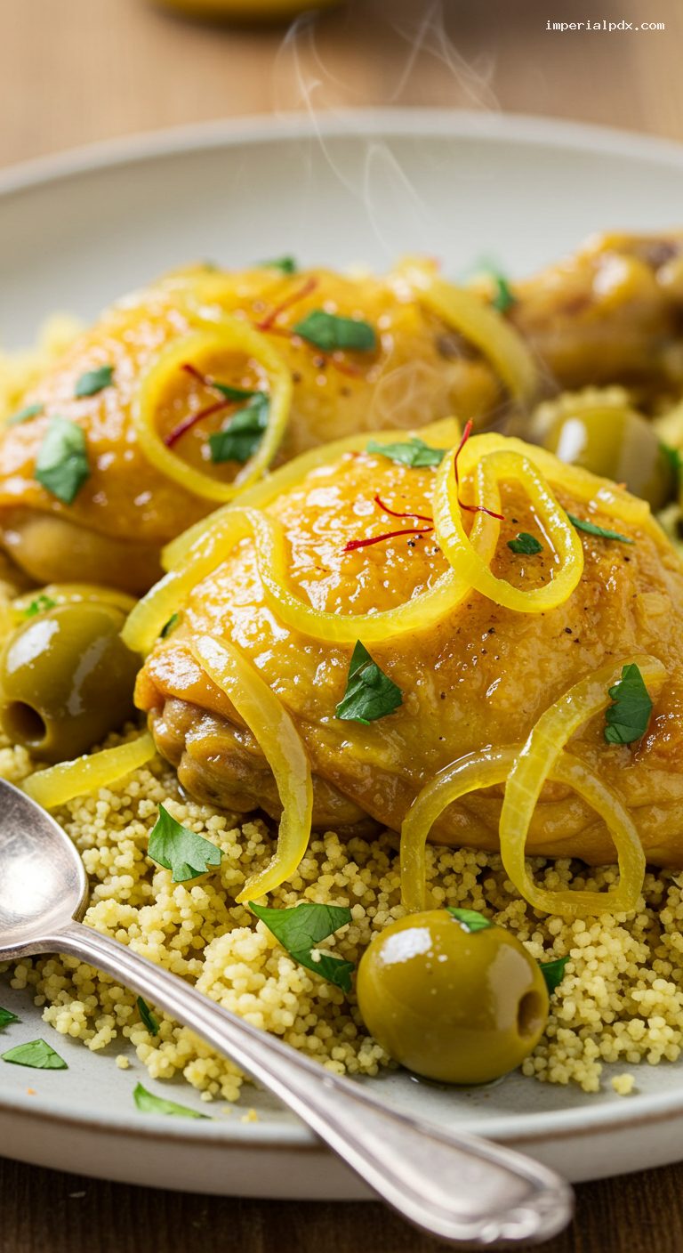 Moroccan Chicken Tagine with Preserved Lemons and Olives – Closeup