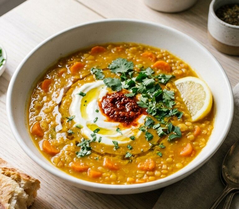 Moroccan Lentil Soup with Harissa and Warm Spices