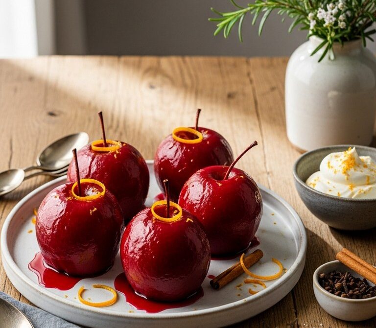 Mulled Wine Poached Apples with Mascarpone