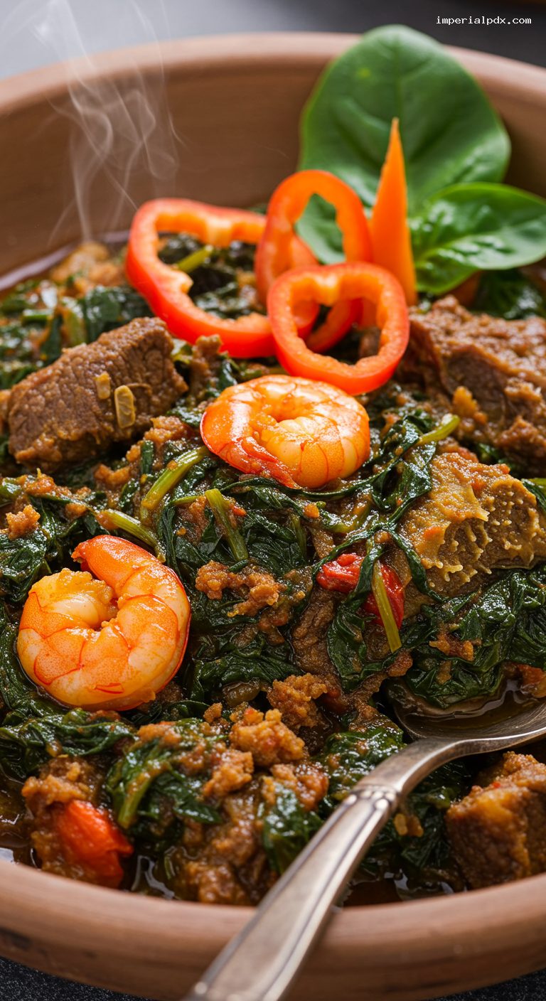 Nigerian Efo Riro Spinach Stew – Closeup