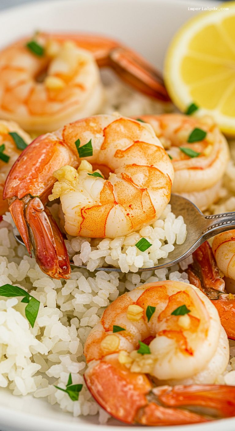 North Shore Garlic Shrimp with Butter and Lemon – Closeup
