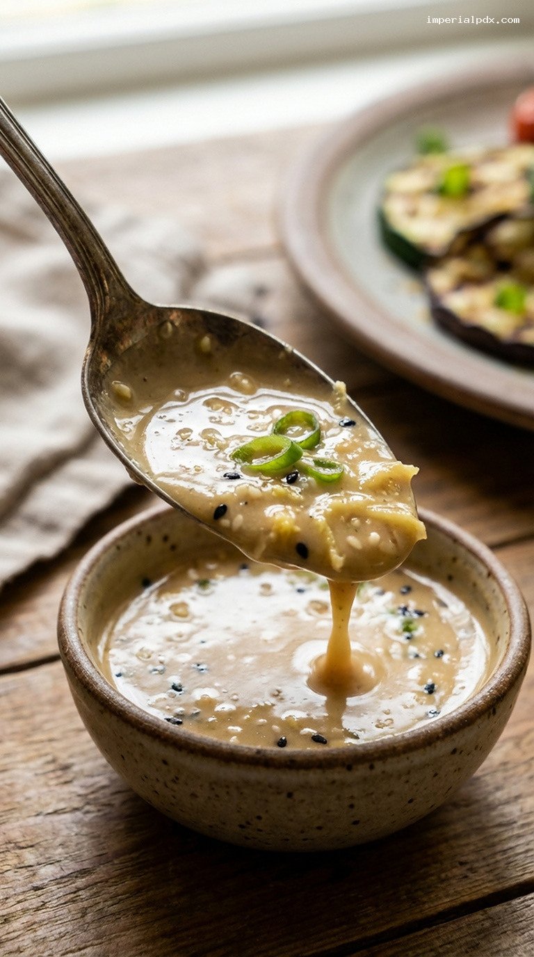 Nutty Sesame Ginger Dressing for Noodles and Salads – Closeup