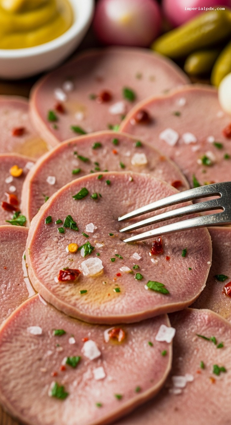 Old-Fashioned Pickled Pork Tongue for Charcuterie Boards – Closeup
