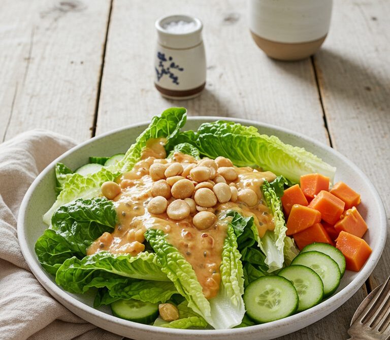 Papaya Seed Dressing Salad with Macadamia Nuts