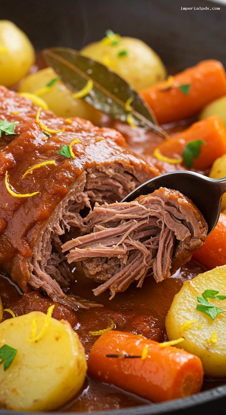 Patagonian Lamb Cazuela with Red Wine and Herbs – Closeup