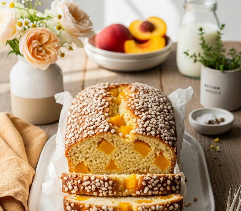 Peach Vanilla Buttermilk Bread with Sugar Crust