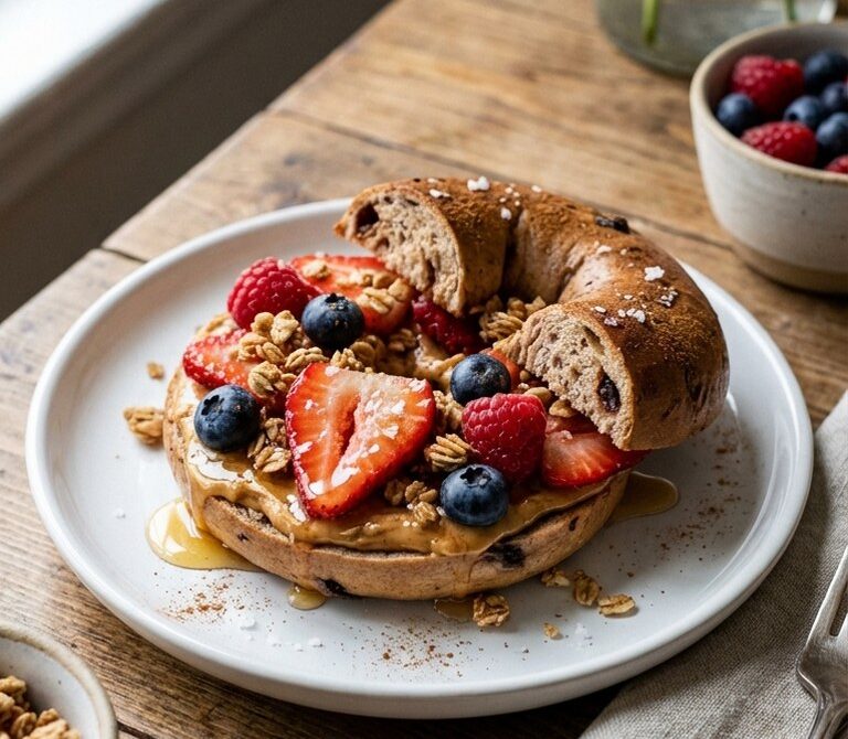 Peanut Butter Berry Crunch Bagel Breakfast