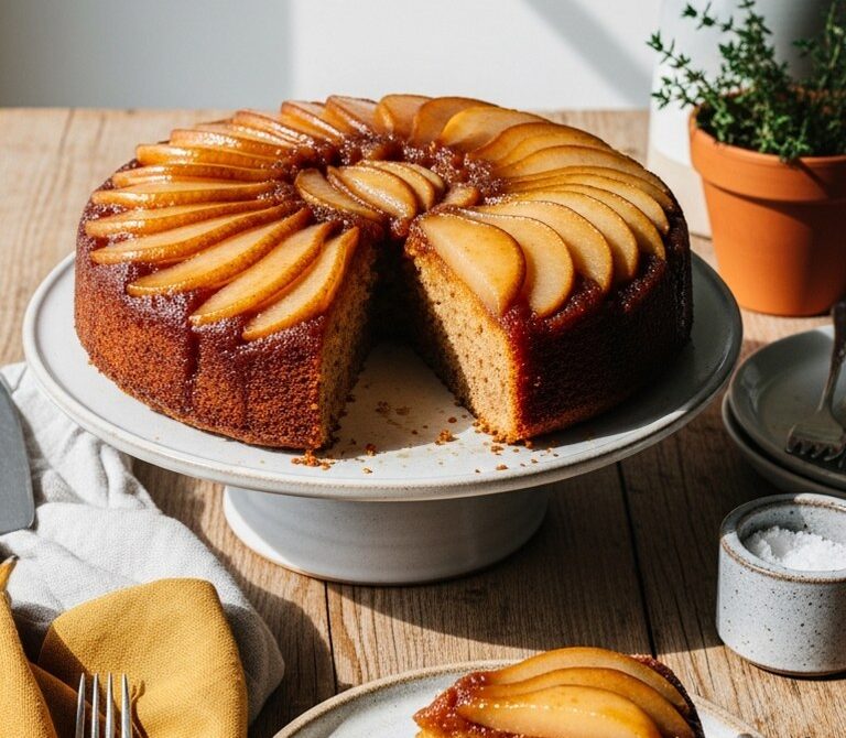 Pear Ginger Upside-Down Cake with Caramelized Pears