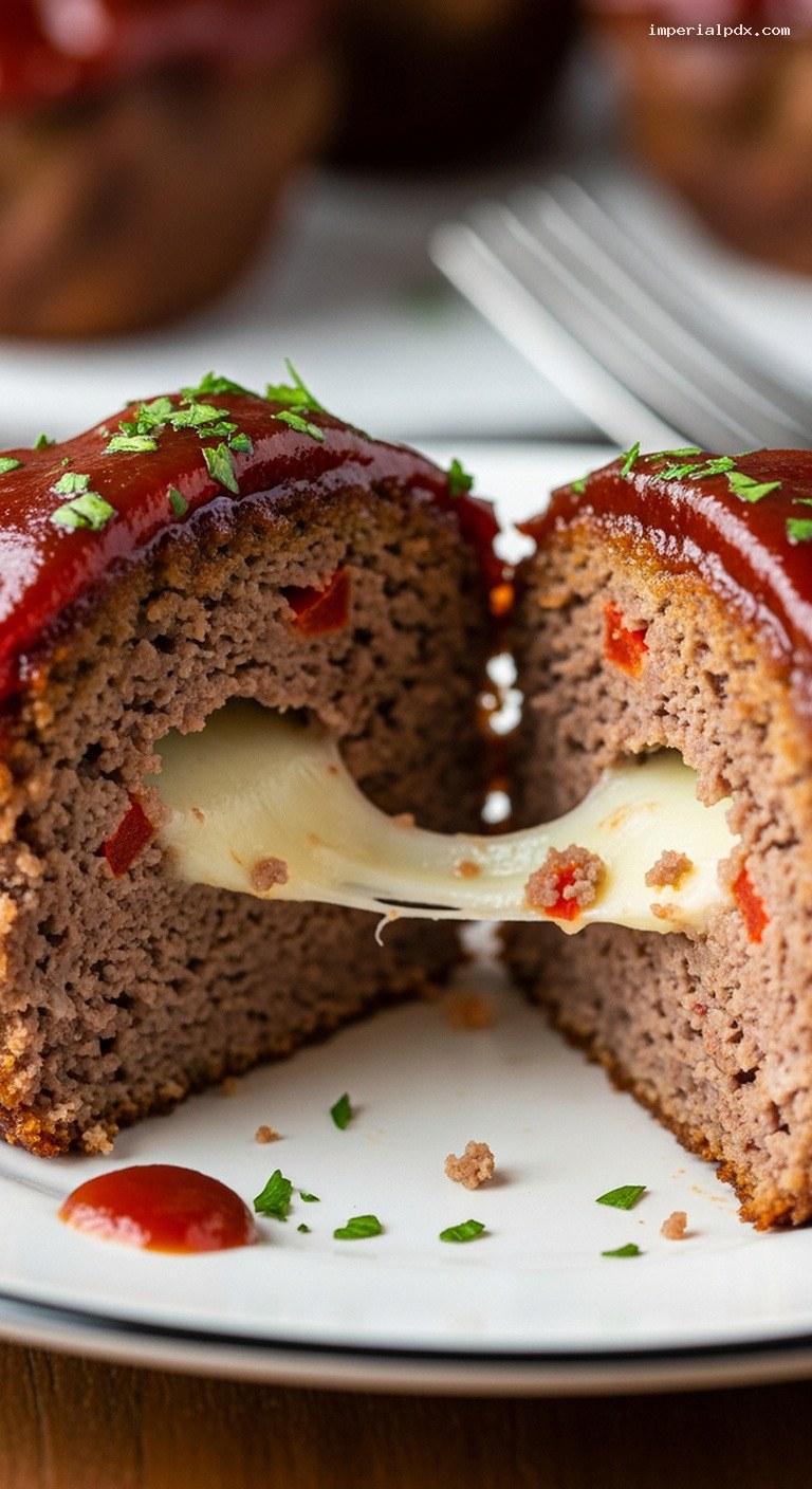 Pepper Jack Stuffed Mini Meatloaf Muffins with BBQ Glaze – Closeup