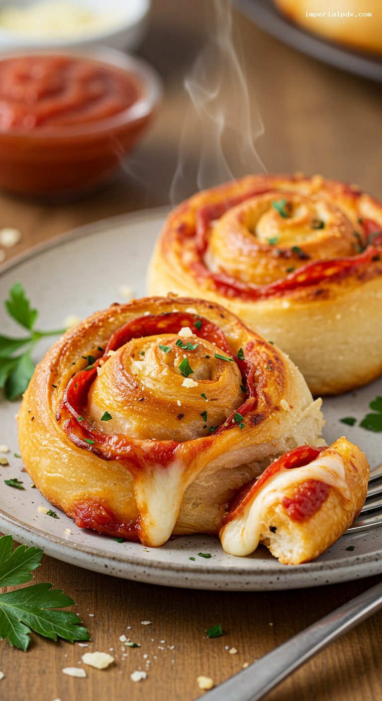 Pepperoni Pizza Pinwheels with Garlic Butter – Closeup