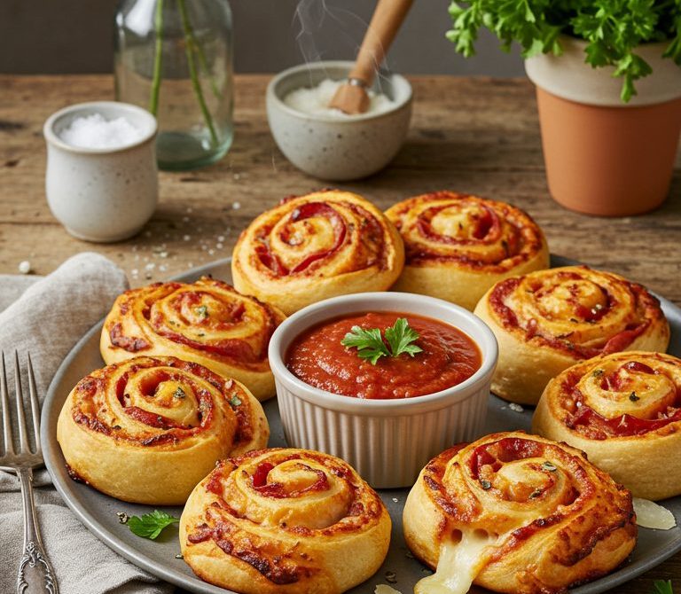 Pepperoni Pizza Pinwheels with Garlic Butter