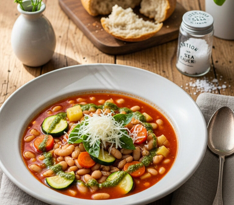 Pesto Minestrone with Cannellini Beans and Vegetables