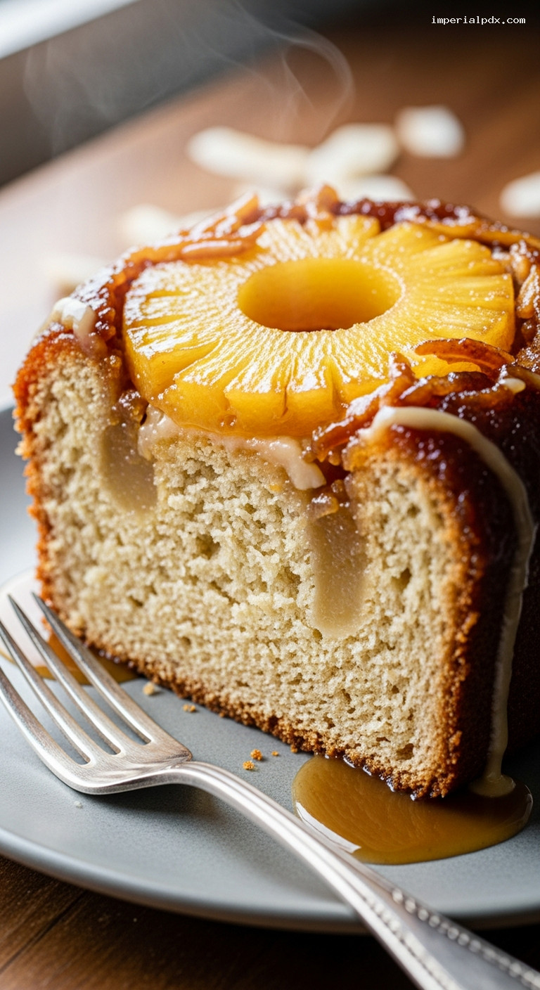 Pineapple Coconut Upside-Down Quick Bread – Closeup