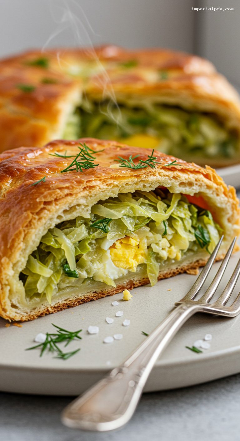 Pirog S Kapustoy: Buttery Cabbage and Dill Pie – Closeup