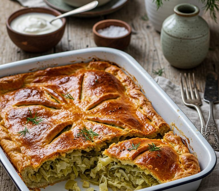 Pirog S Kapustoy: Buttery Cabbage and Dill Pie