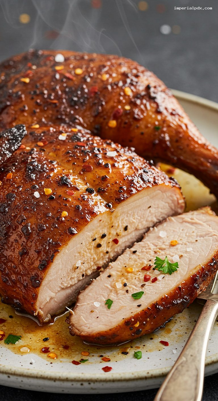 Pit-Style Smoked Chicken Halves with Pepper Vinegar Mop – Closeup