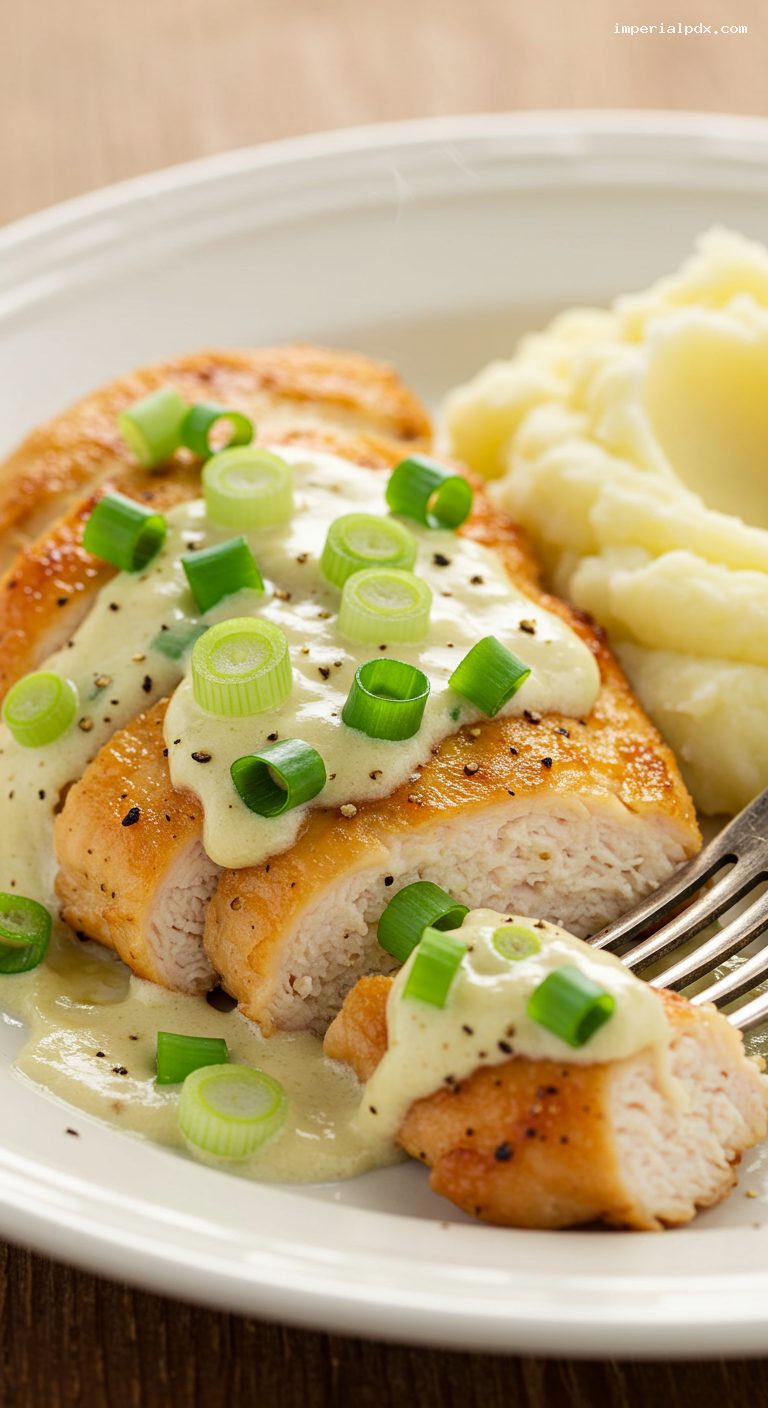 Pollo al Verdeo with White Wine Scallion Cream Sauce – Closeup